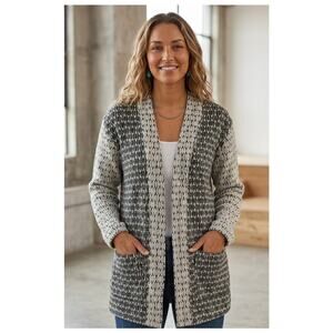 Old‎ Navy Jacquard Open Front Sweater Jacket Geometric Diamond Cardigan Black S